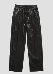 Boutique Black Pockets Jacquard Ice Silk Mens Pants Summer