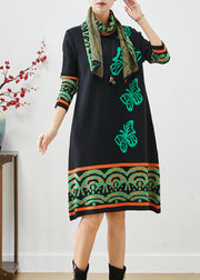 Boutique Black Print Complimentary Scarf Knit Dresses Fall