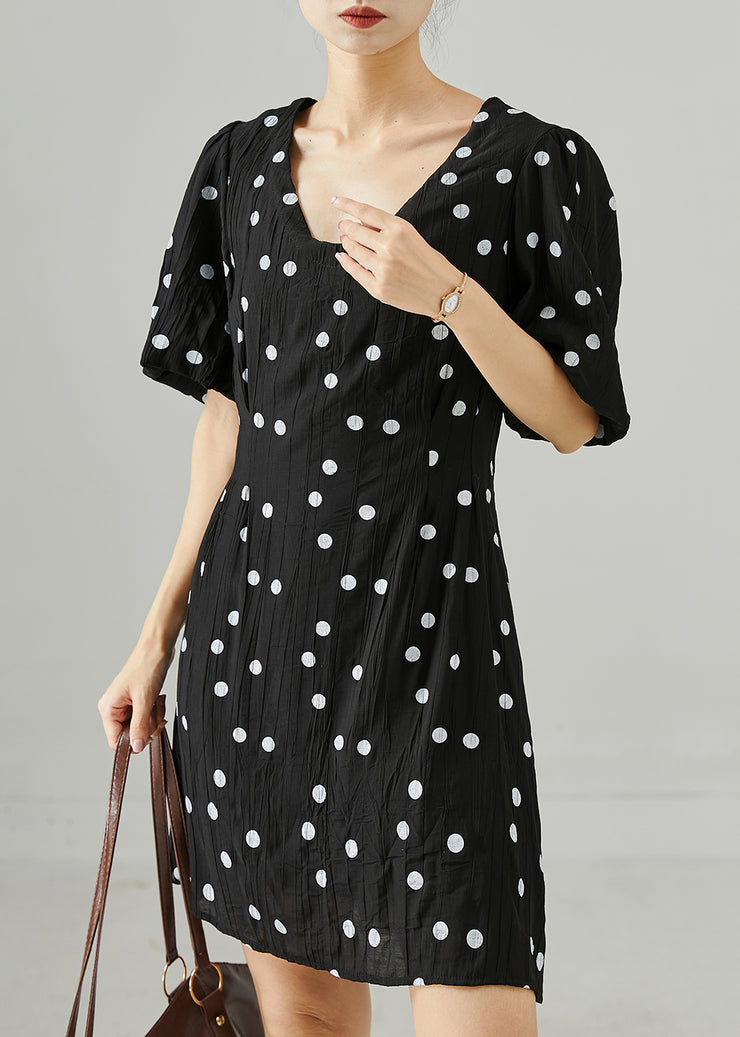 Boutique Black Puff Sleeve Print Cotton Dresses Summer