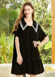 Boutique Black Sailor Collar Lace Up Cotton Party Dress Summer