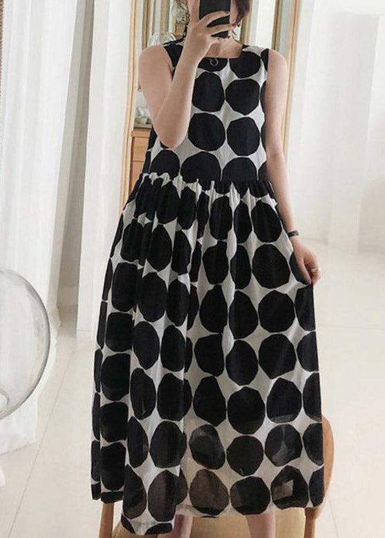 Boutique Black Square Collar Slim Dot Chiffon Long Dresses Summer