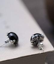 Boutique Black Sterling Silver Agate Stud Earrings