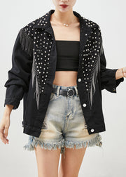 Boutique Black Tasseled Rivet Denim Jackets Fall