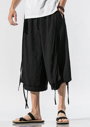 Boutique Black Tie Waist Tassel Mens Wide Leg Pants