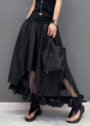 Boutique Black Tulle Ruffled Pockets Patchwork Cotton Skirts Summer