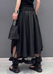 Boutique Black Tulle Ruffled Pockets Patchwork Cotton Skirts Summer