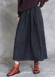 Boutique Black Wrinkled Elastic Waist Woolen Skirts Spring