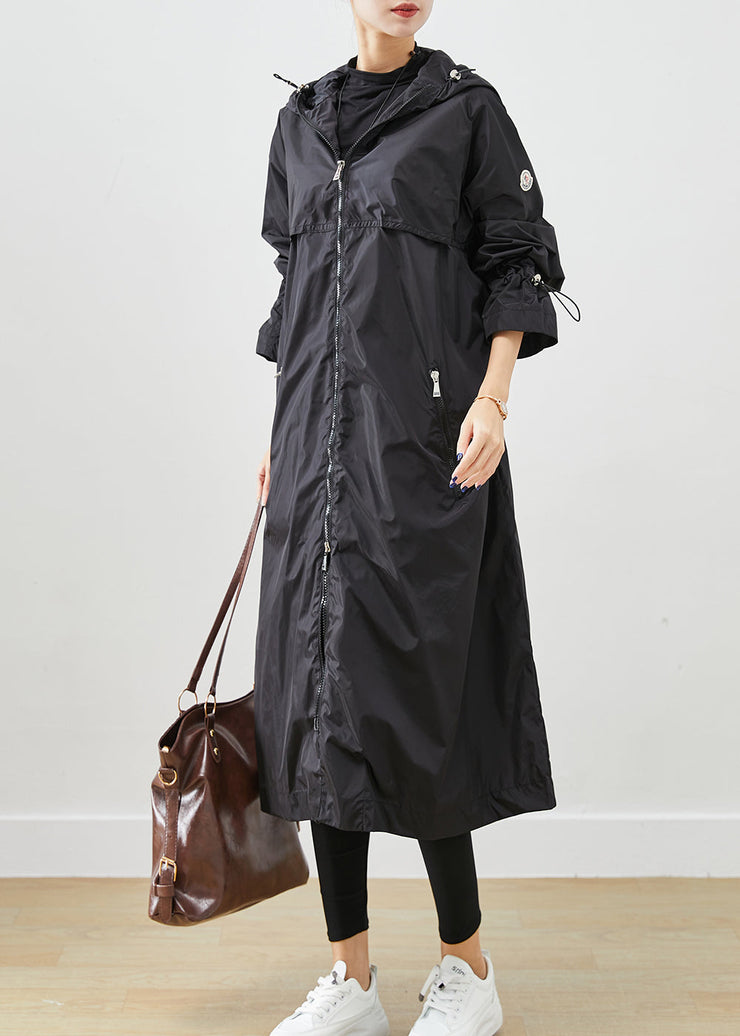 Boutique Black Zip Up Drawstring Spandex Coats Fall