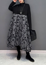 Boutique Black Zip Up Patchwork Print Long Dress Spring