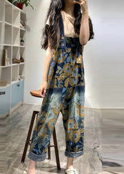 Boutique Blue Oversized Print Denim Overalls Jumpsuit Spring