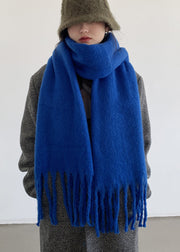 Boutique Blue Tasseled Faux Cashmere Scarf