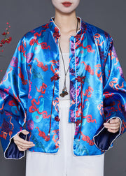 Boutique Blue Tasseled Jacquard Silk Coat Spring