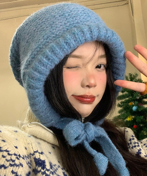 Boutique Blue Thick Warm Knit Bonnie Hat