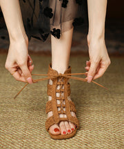 Boutique Brown Chunky Suede Comfy Splicing Lace Up Sandals