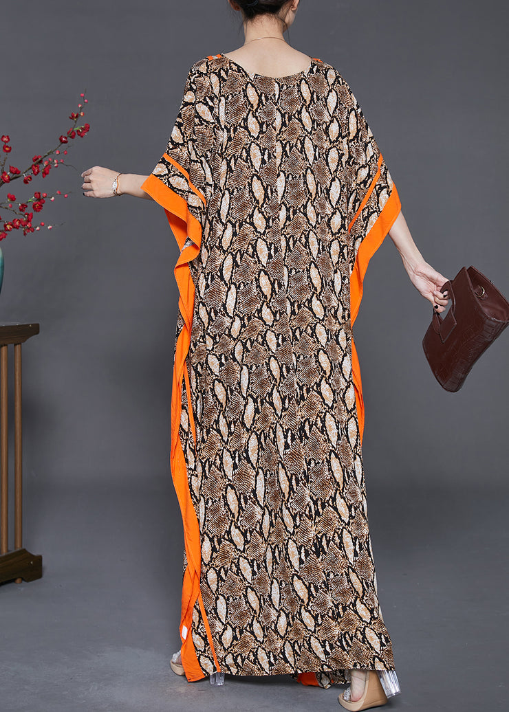 Boutique Brown Oversized Print Chiffon Dress Batwing Sleeve