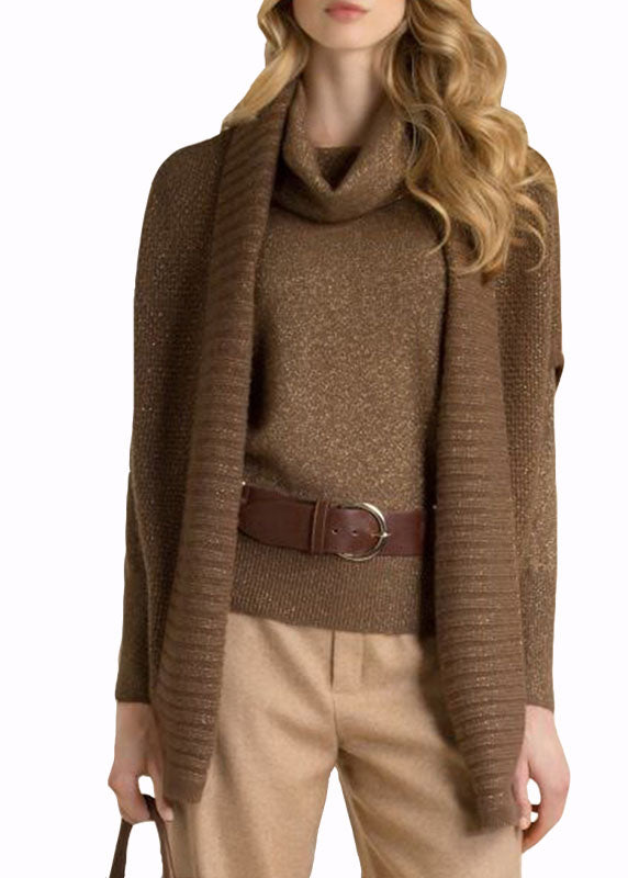 Boutique Brown Turtle Neck Wool Knit Sweater And Cardigan Two Piece Set Outfits Winter