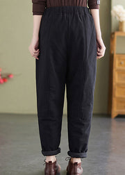 Boutique Casual Black Elastic Waist Fine Cotton Filled Pants Winter