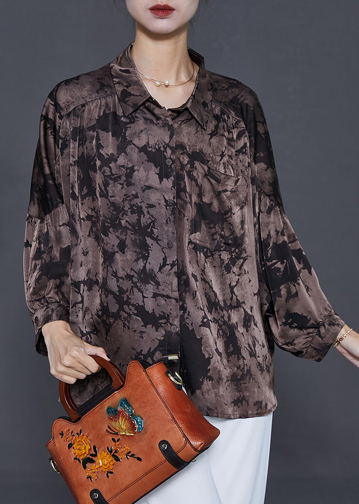 Boutique Chocolate Oversized Print Chiffon Shirts Summer