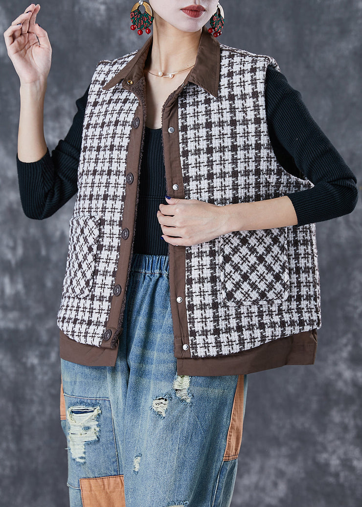 Boutique Coffee Plaid Patchwork Thick Cotton Vest Fall