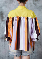 Boutique Colorblock Striped Ruffled Patchwork Cotton Shirt Tops Fall