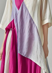 Boutique Colorblock V Neck Patchwork Cotton Long Dress Summer