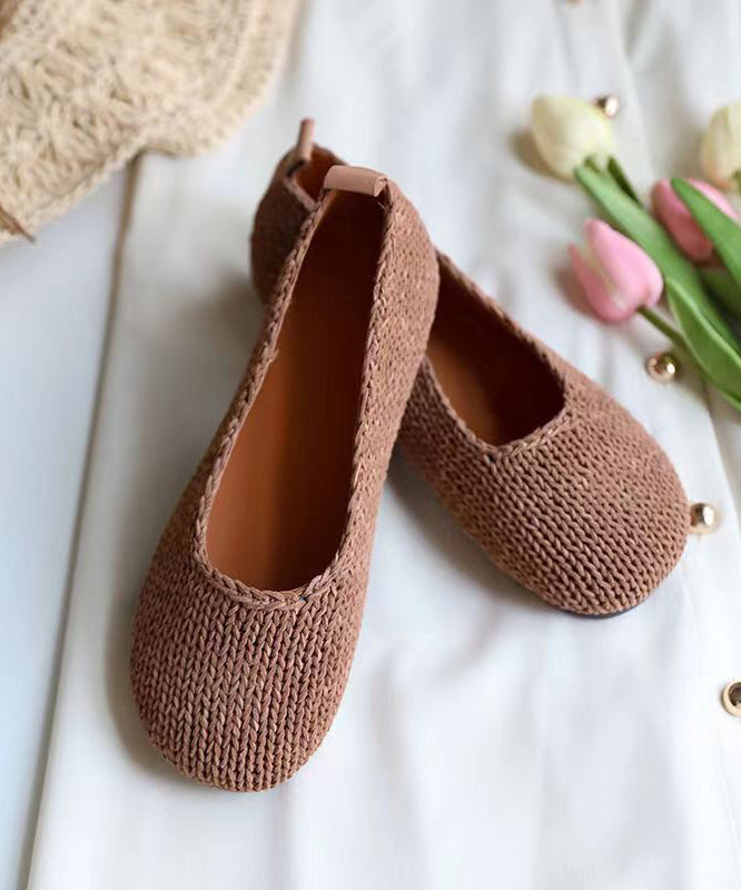 Boutique Comfortable Coffee Flat Shoes Sheepskin Splicing