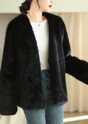 Boutique Fashion Coffee V Neck Faux Fur Coats Winter