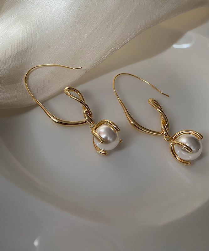 Boutique Gold Alloy Geometry Pearl Drop Earrings