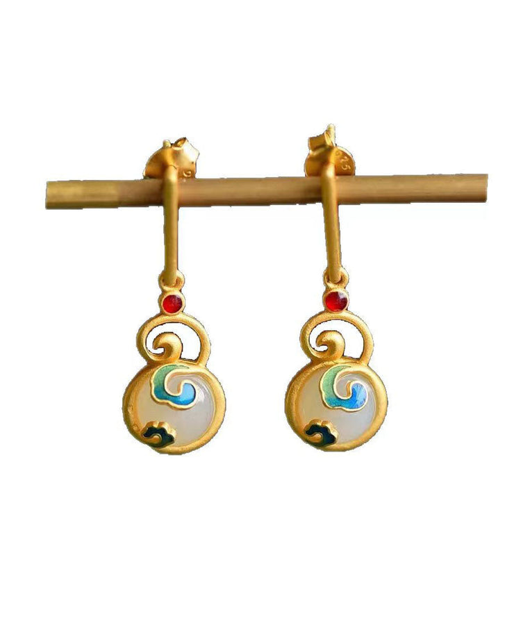 Boutique Gold Ancient Gold Jade Xiangyun Gourd Drop Earrings