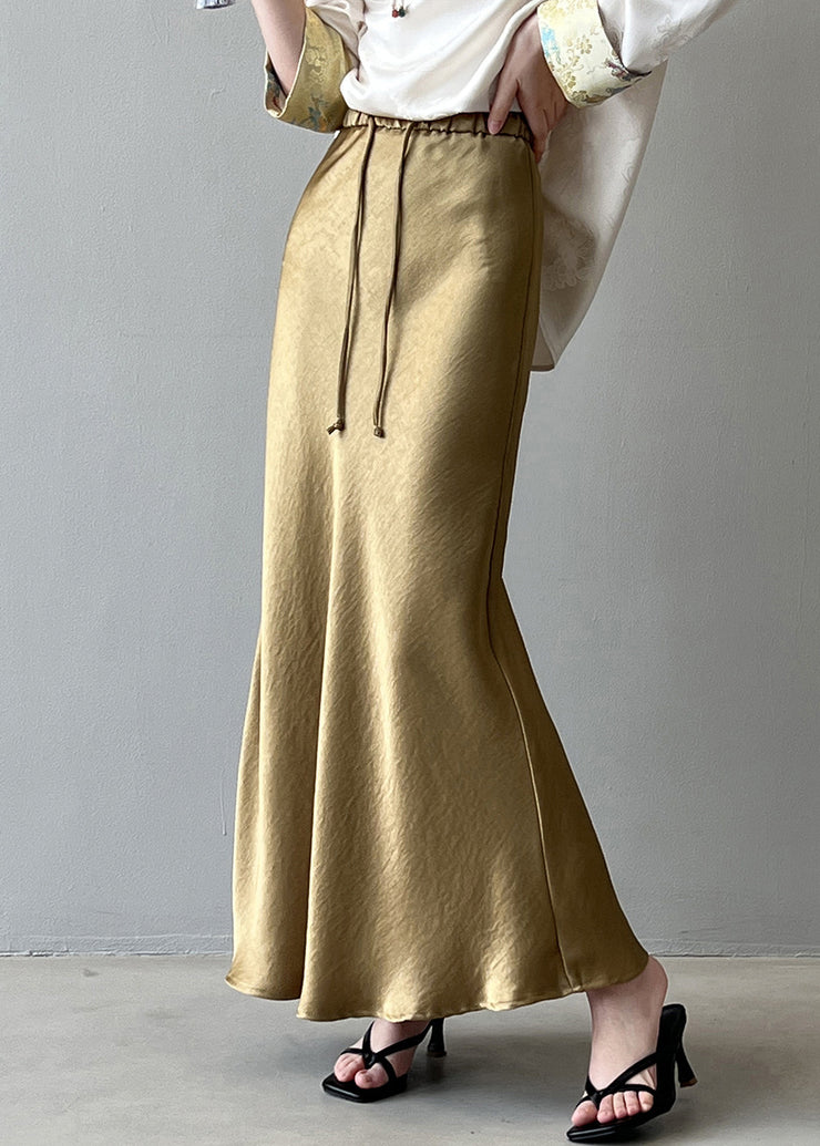 Boutique Gold Drawstring High Waist Draping Silk Skirts Fall