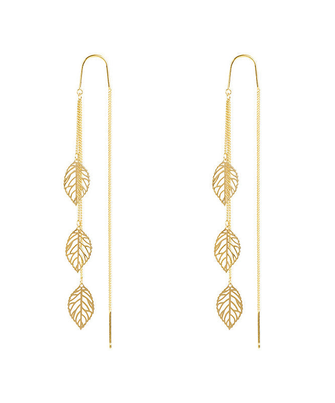 Boutique Gold Silver Drop Leaf Tassel Earrings