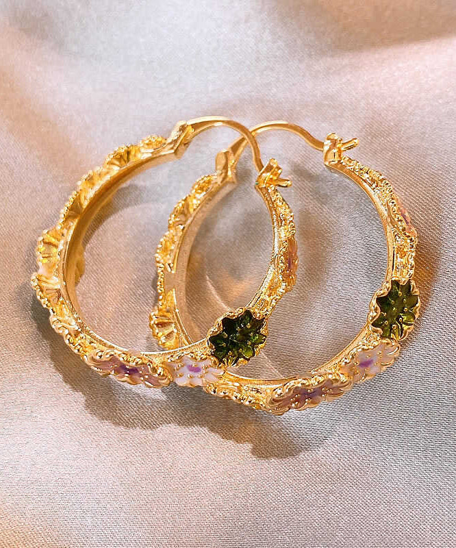 Boutique Gold Sterling Silver Alloy Floral Hoop Earrings