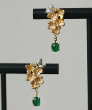 Boutique Gold Sterling Silver Overgildr Jade Fragrans Tassel Drop Earrings