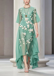 Boutique Green Asymmetrical Print Chiffon Maxi Dress Summer