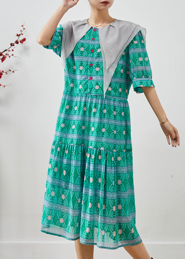 Boutique Green Double-layer Print Chiffon Dress Summer