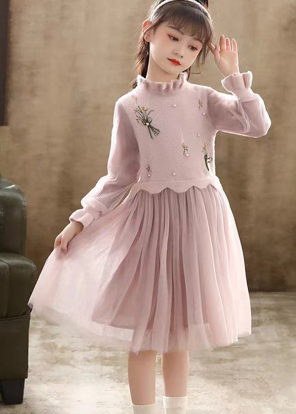 Boutique Green Embroideried Patchwork Tulle Baby Girls Dress Fall