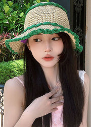 Boutique Green Hollow Out Holiday Straw Woven Bucket Hat