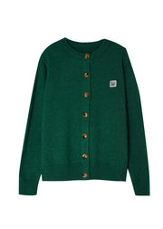 Boutique Green O-Neck Embroideried Button Knitted Cotton Thread Cardigans Fall