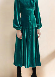 Boutique Green Patchwork Slim Fit Velvet Dresses Fall