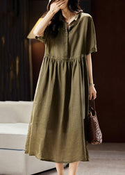 Boutique Green Peter Pan Collar Patchwork Linen Long Dresses Short Sleeve