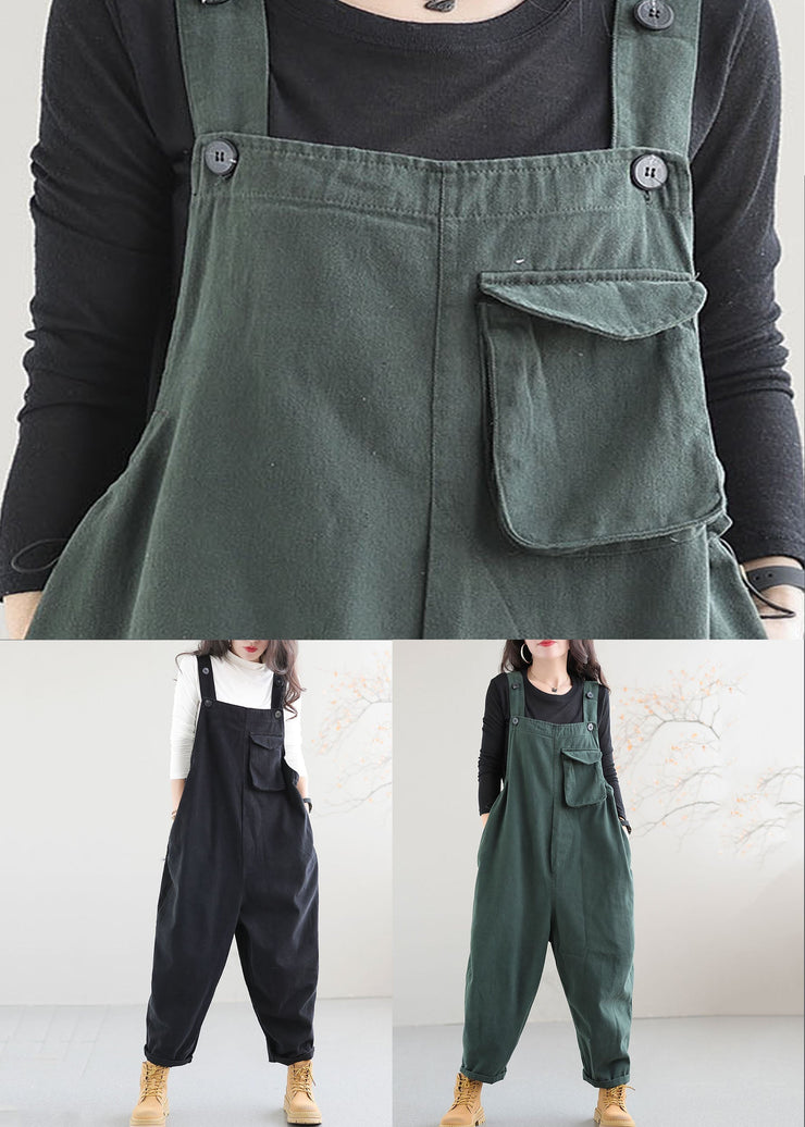 Boutique Green Pockets Patchwork Cotton Overalls Jumpsuit Spring