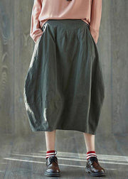 Boutique Green Pockets lantern Cotton Linen Summer Skirt - bagstylebliss