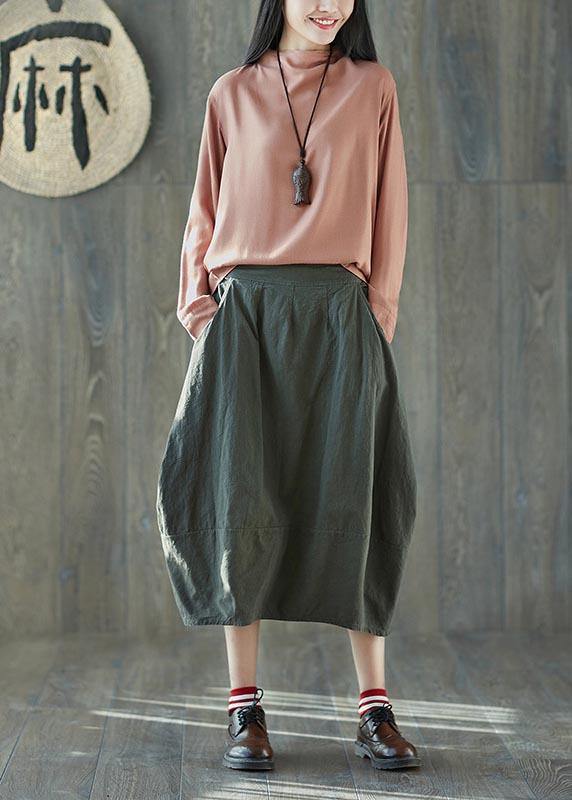 Boutique Green Pockets lantern Cotton Linen Summer Skirt - bagstylebliss