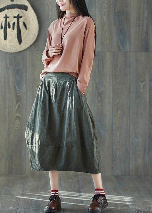 Boutique Green Pockets lantern Cotton Linen Summer Skirt - bagstylebliss