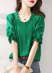 Boutique Green Ruffled Patchwork Chiffon Shirts Tops Summer