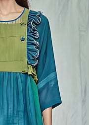 Boutique Green Ruffled Wrinkled Patchwork Shirt Full