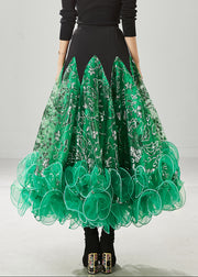 Boutique Green Sequins Patchwork Tulle Skirt Spring