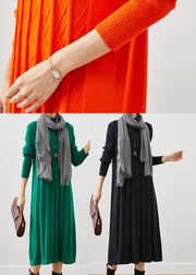 Boutique Green Stand Collar Wrinkled Knit Dress Winter