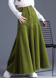 Boutique Green Wrinkled Pockets Corduroy Fish Tail Skirt Spring