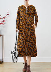 Boutique Hooded Leopard Print Cotton Maxi Dress Fall